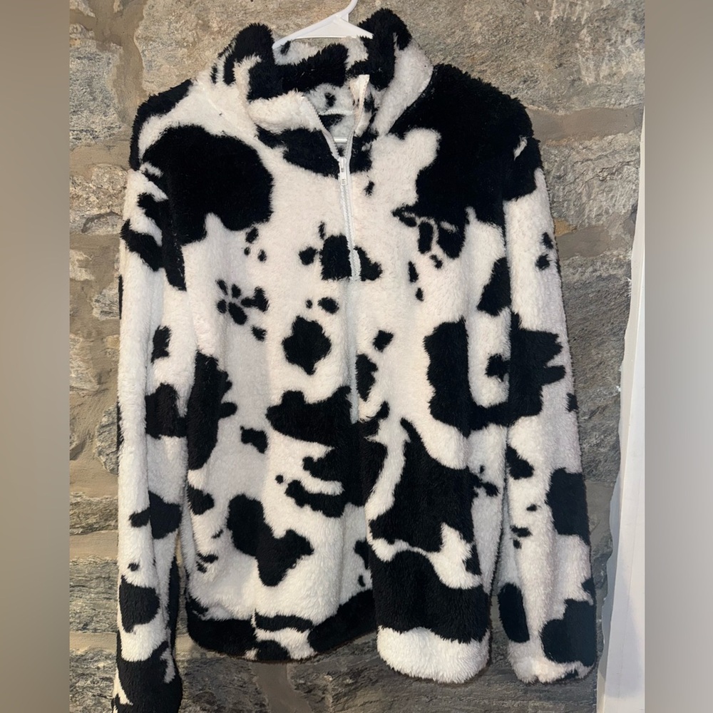 SHEIN cow print half zip